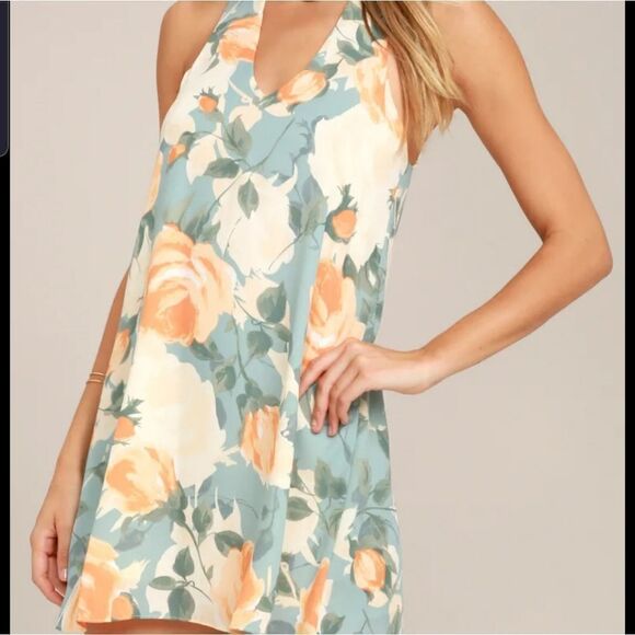 Lulu's Part of Your World Dusty Sage Floral Print Swing Dress sz XS - Picture 1 of 5